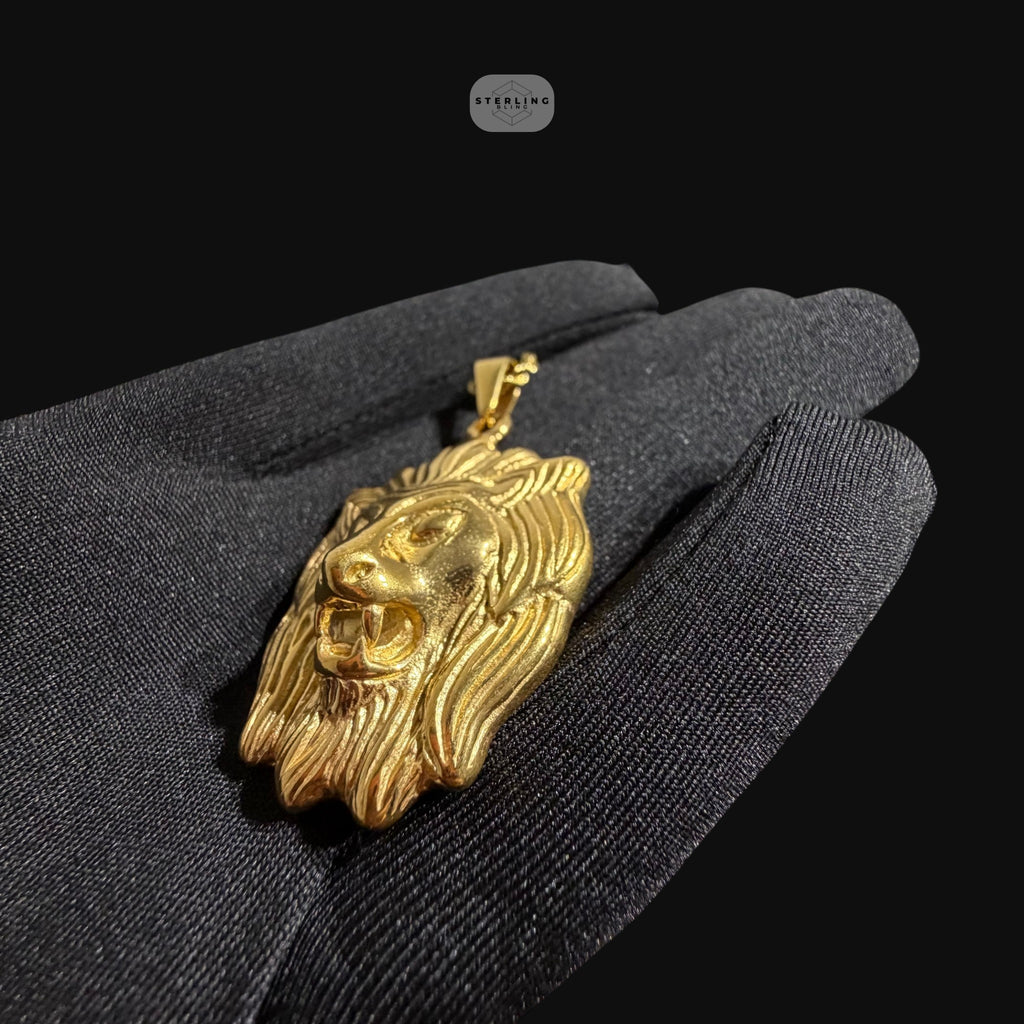 Gold Lion Pendant Necklace, Stainless Steel Necklace for Men, Lion Head Pendant, 14K Gold Waterproof Necklace, Gift for Him, Hypoallergenic Jewelry