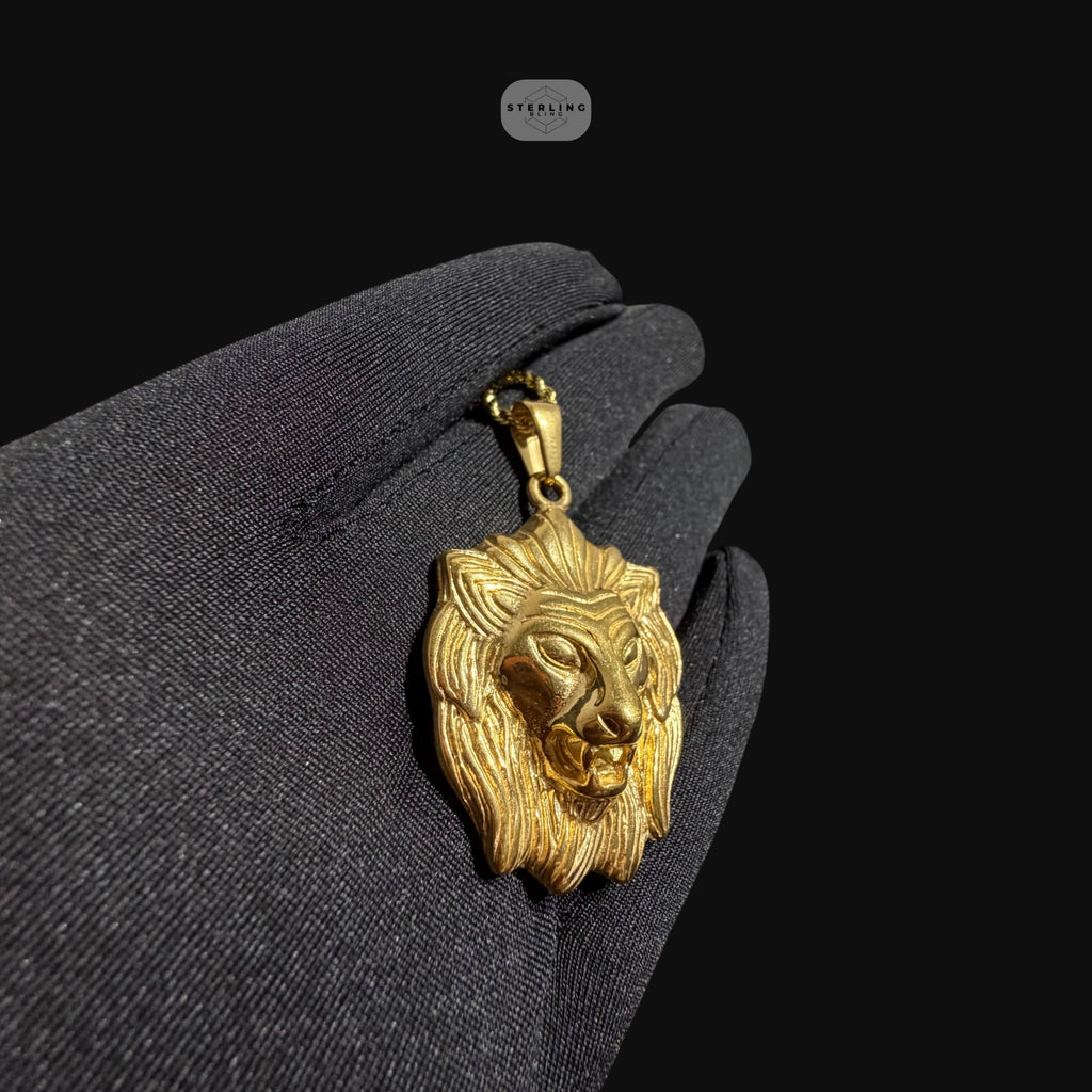 Gold Lion Pendant Necklace, Stainless Steel Necklace for Men, Lion Head Pendant, 14K Gold Waterproof Necklace, Gift for Him, Hypoallergenic Jewelry
