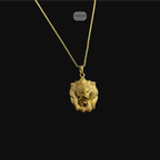Gold Lion Pendant Necklace, Stainless Steel Necklace for Men, Lion Head Pendant, 14K Gold Waterproof Necklace, Gift for Him, Hypoallergenic Jewelry