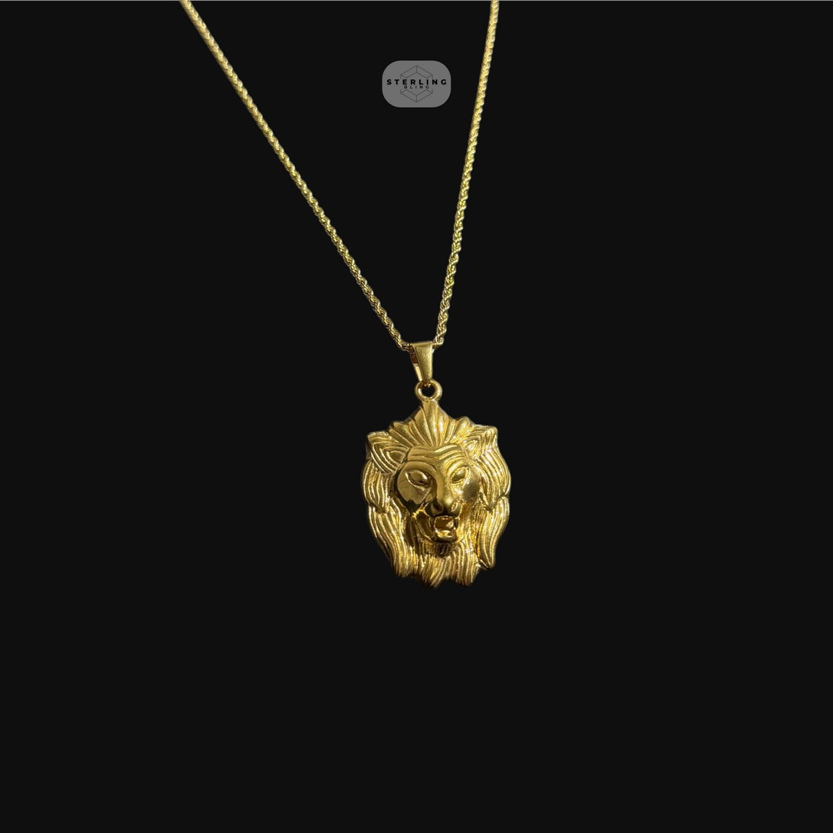 Gold Lion Pendant Necklace, Stainless Steel Necklace for Men, Lion Head Pendant, 14K Gold Waterproof Necklace, Gift for Him, Hypoallergenic Jewelry