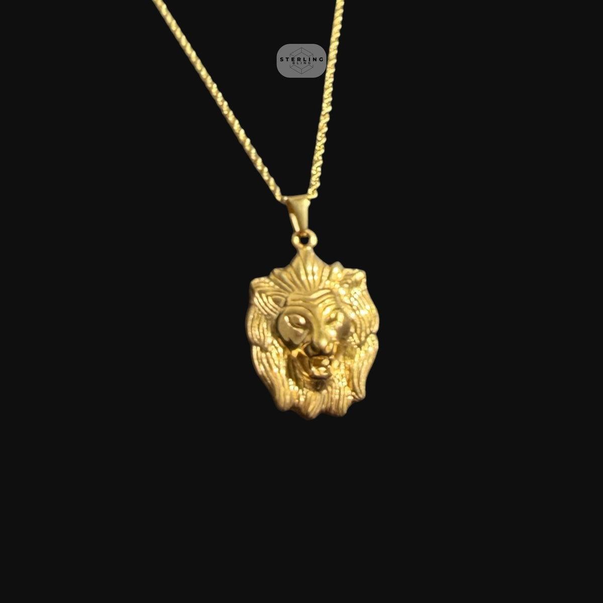Gold Lion Pendant Necklace, Stainless Steel Necklace for Men, Lion Head Pendant, 14K Gold Waterproof Necklace, Gift for Him, Hypoallergenic Jewelry