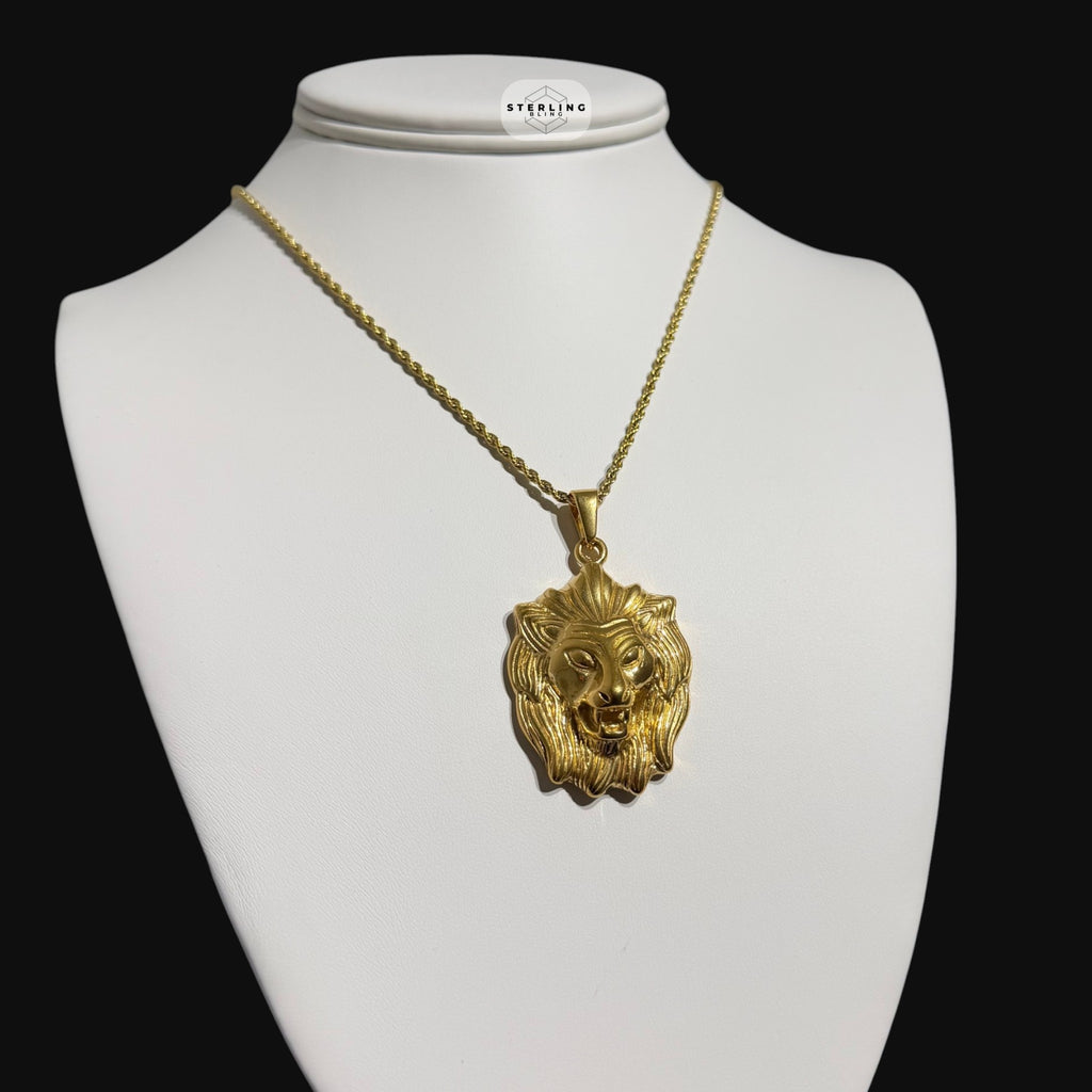 Gold Lion Pendant Necklace, Stainless Steel Necklace for Men, Lion Head Pendant, 14K Gold Waterproof Necklace, Gift for Him, Hypoallergenic Jewelry