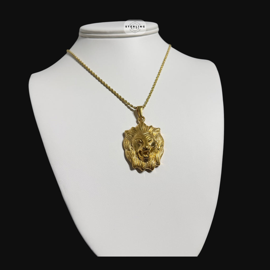 Gold Lion Pendant Necklace, Stainless Steel Necklace for Men, Lion Head Pendant, 14K Gold Waterproof Necklace, Gift for Him, Hypoallergenic Jewelry
