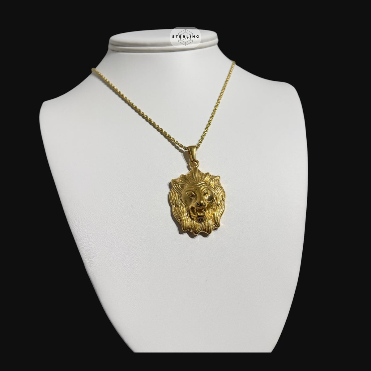 Gold Lion Pendant Necklace, Stainless Steel Necklace for Men, Lion Head Pendant, 14K Gold Waterproof Necklace, Gift for Him, Hypoallergenic Jewelry
