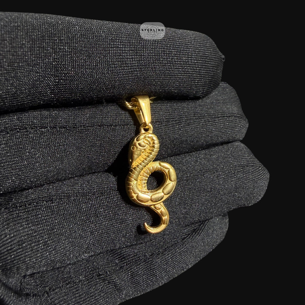 Gold Snake Pendant Necklace, Stainless Steel Necklace for Men, Cobra Pendant, 14K Gold Waterproof Necklace, Gift for Him, Hypoallergenic Jewelry