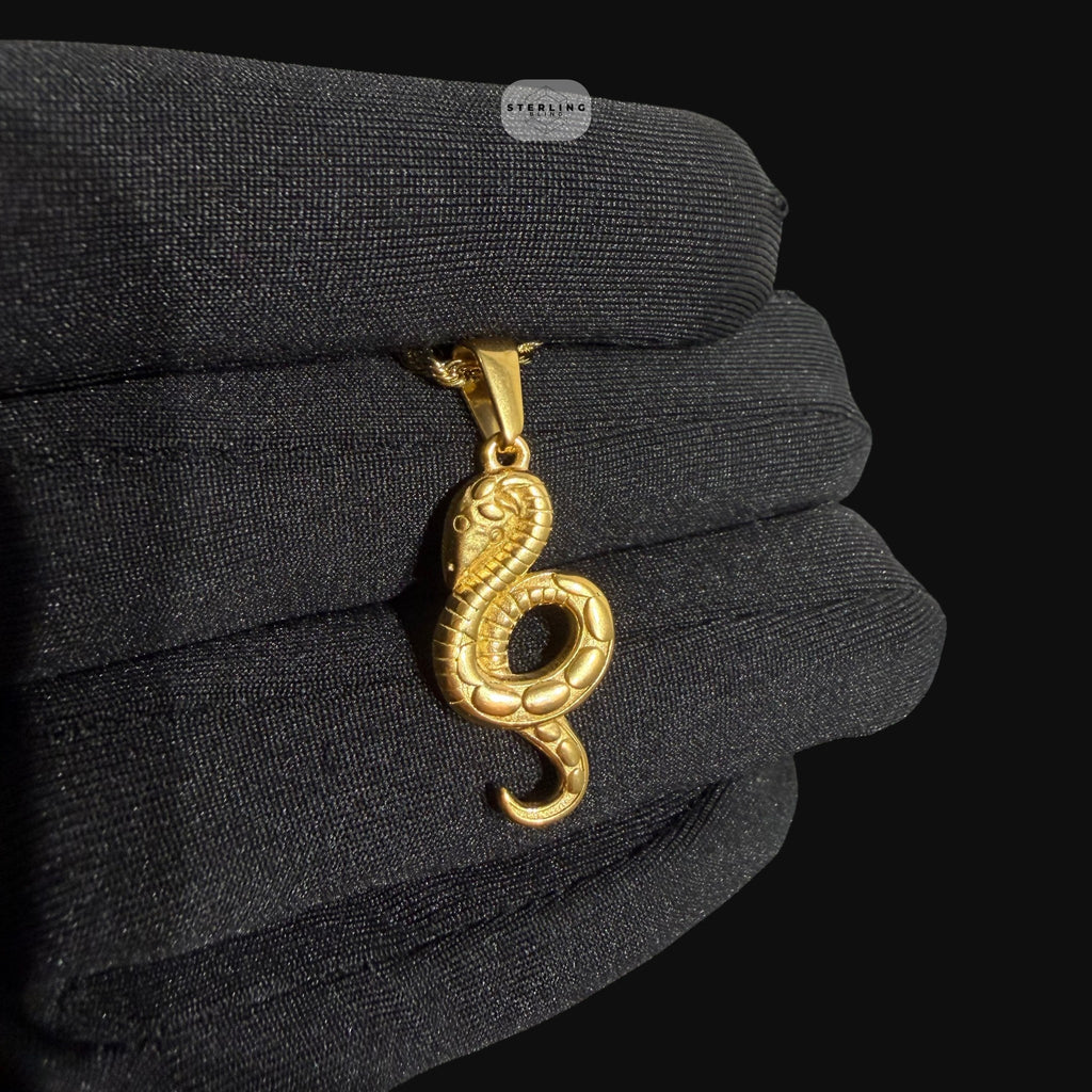 Gold Snake Pendant Necklace, Stainless Steel Necklace for Men, Cobra Pendant, 14K Gold Waterproof Necklace, Gift for Him, Hypoallergenic Jewelry