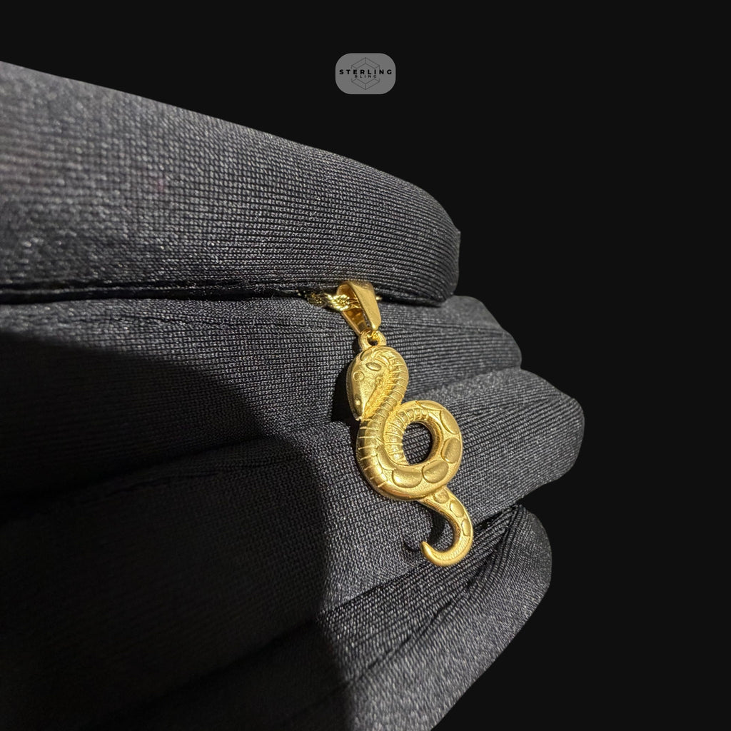 Gold Snake Pendant Necklace, Stainless Steel Necklace for Men, Cobra Pendant, 14K Gold Waterproof Necklace, Gift for Him, Hypoallergenic Jewelry
