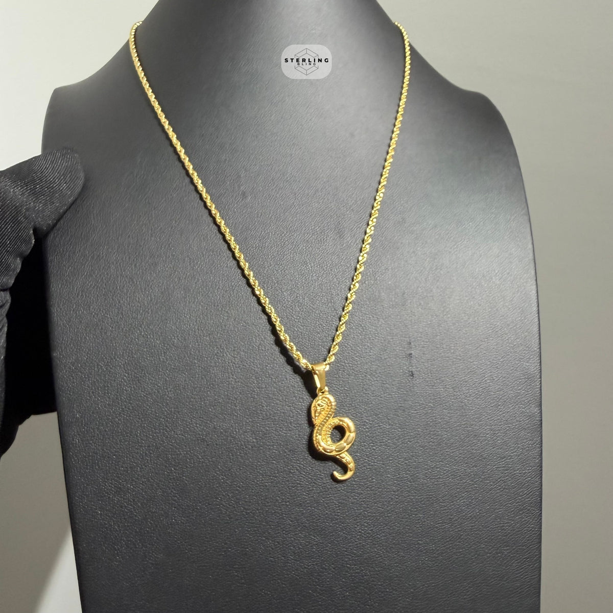Gold Snake Pendant Necklace, Stainless Steel Necklace for Men, Cobra Pendant, 14K Gold Waterproof Necklace, Gift for Him, Hypoallergenic Jewelry