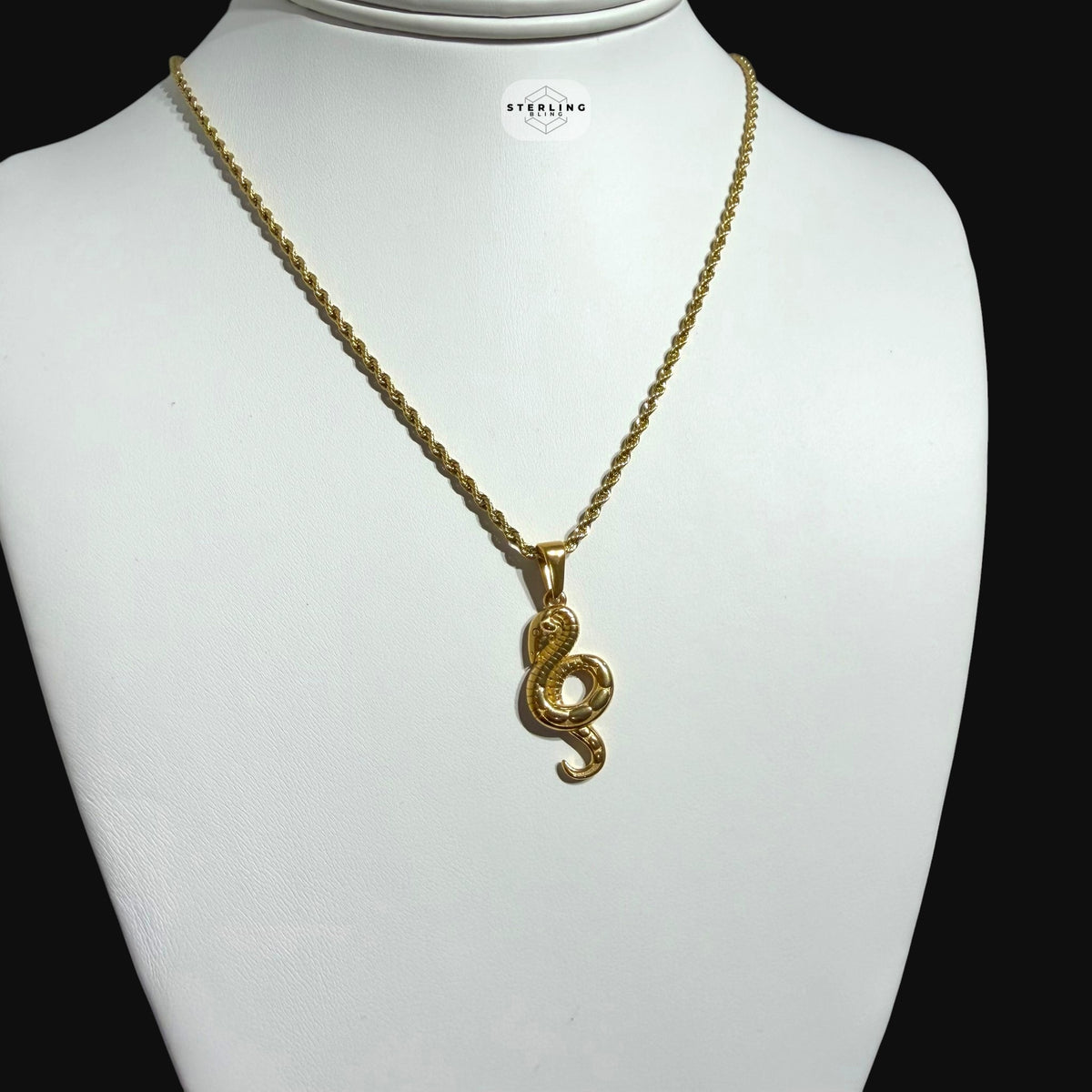 Gold Snake Pendant Necklace, Stainless Steel Necklace for Men, Cobra Pendant, 14K Gold Waterproof Necklace, Gift for Him, Hypoallergenic Jewelry