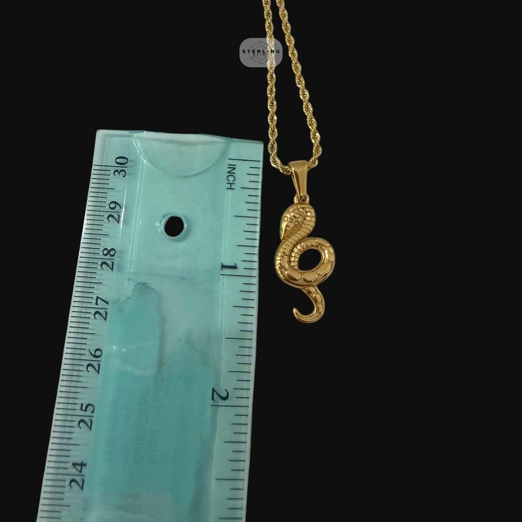 Gold Snake Pendant Necklace, Stainless Steel Necklace for Men, Cobra Pendant, 14K Gold Waterproof Necklace, Gift for Him, Hypoallergenic Jewelry