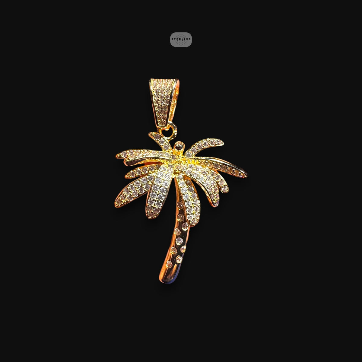 14K Gold Plated Iced Out Palm Tree Pendant | CZ Diamond Hip Hop Tropical Necklace with Free Rope Chain