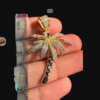 14K Gold Plated Iced Out Palm Tree Pendant | CZ Diamond Hip Hop Tropical Necklace with Free Rope Chain