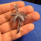14K White Gold Iced Out Palm Tree Pendant | CZ Diamond Hip Hop Tropical Necklace with Free Rope Chain