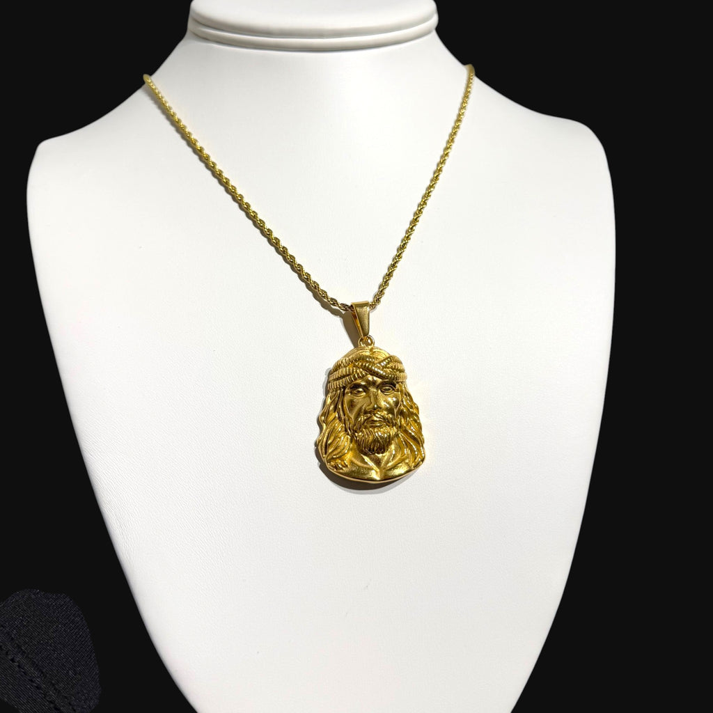 Gold Jesus Pendant Necklace, Stainless Steel Necklace for Men, Religious Christian Pendant, 14K Gold Waterproof Necklace, Gift for Him