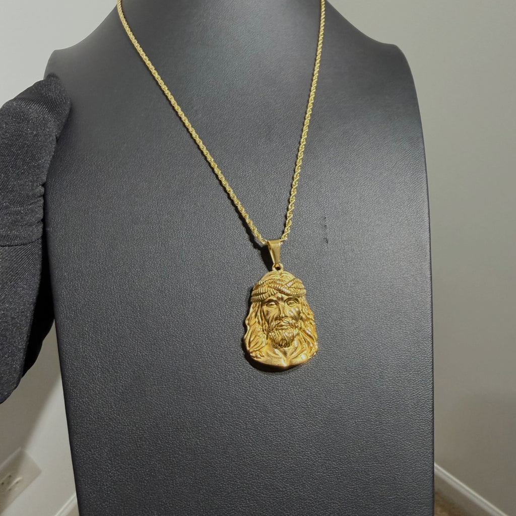 Gold Jesus Pendant Necklace, Stainless Steel Necklace for Men, Religious Christian Pendant, 14K Gold Waterproof Necklace, Gift for Him