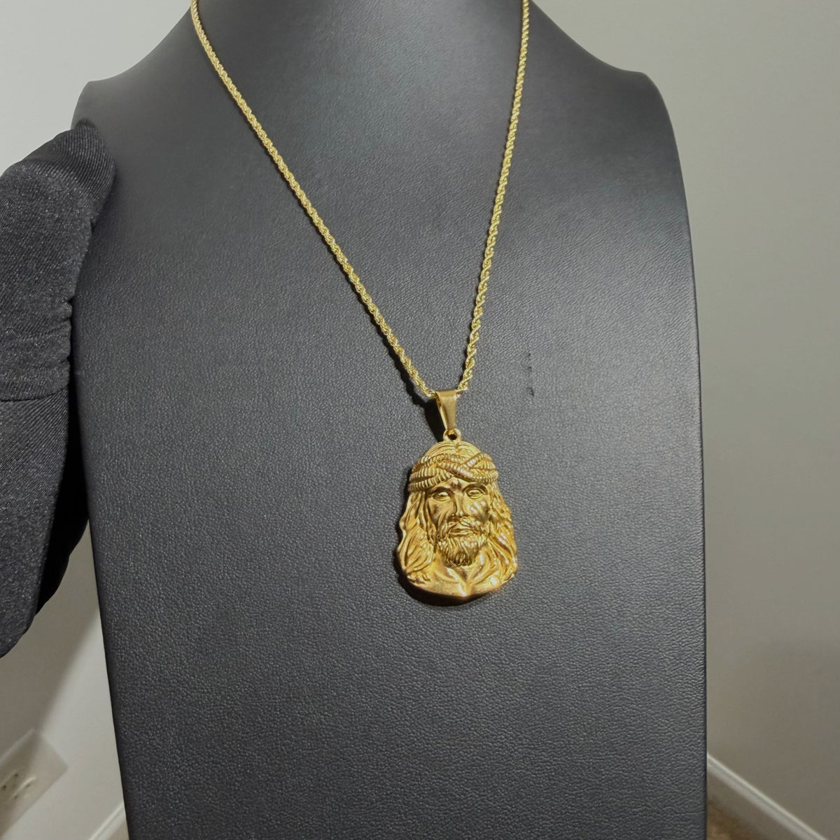 Gold Jesus Pendant Necklace, Stainless Steel Necklace for Men, Religious Christian Pendant, 14K Gold Waterproof Necklace, Gift for Him