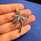 14K White Gold Iced Out Palm Tree Pendant | CZ Diamond Hip Hop Tropical Necklace with Free Rope Chain