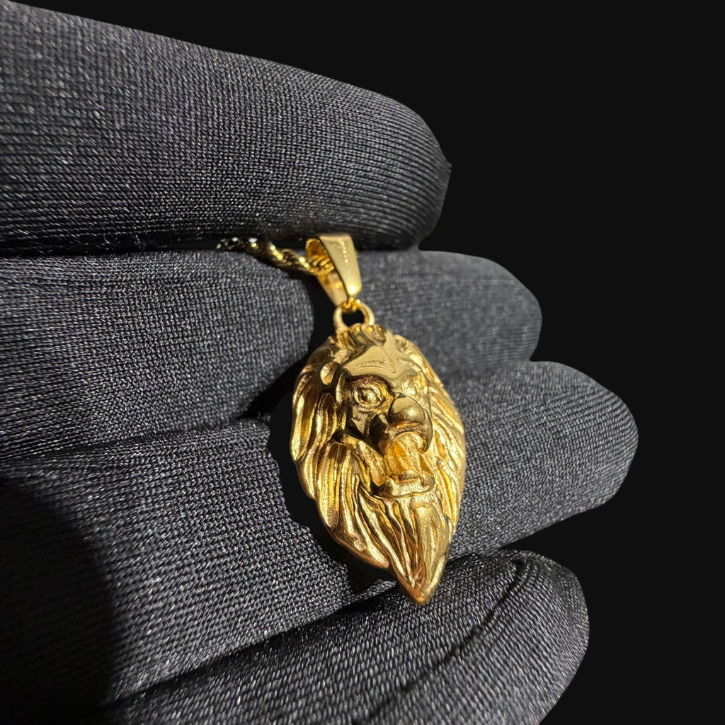Gold Lion Pendant Necklace, Stainless Steel Necklace for Men, Lion Head Charm, 14K Gold Waterproof Necklace, Gift for Him, Hypoallergenic Jewelry