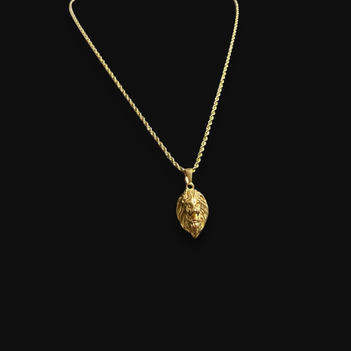 Gold Lion Pendant Necklace, Stainless Steel Necklace for Men, Lion Head Charm, 14K Gold Waterproof Necklace, Gift for Him, Hypoallergenic Jewelry