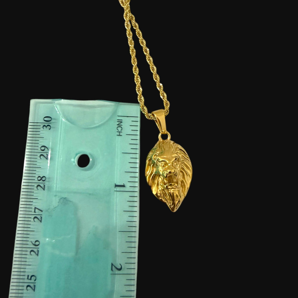 Gold Lion Pendant Necklace, Stainless Steel Necklace for Men, Lion Head Charm, 14K Gold Waterproof Necklace, Gift for Him, Hypoallergenic Jewelry