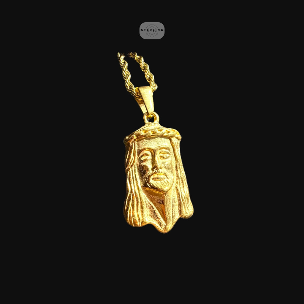 Gold Jesus Face Pendant Necklace, Stainless Steel Necklace for Men, Religious Christian Pendant, 14K Gold Waterproof Necklace, Gift for Him
