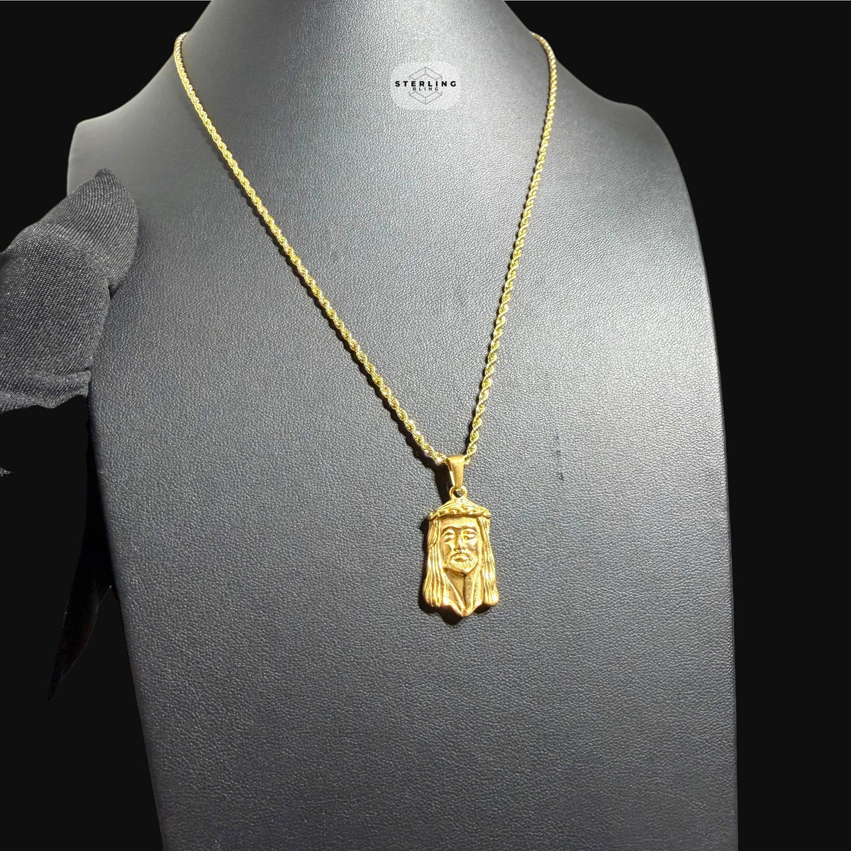 Gold Jesus Face Pendant Necklace, Stainless Steel Necklace for Men, Religious Christian Pendant, 14K Gold Waterproof Necklace, Gift for Him