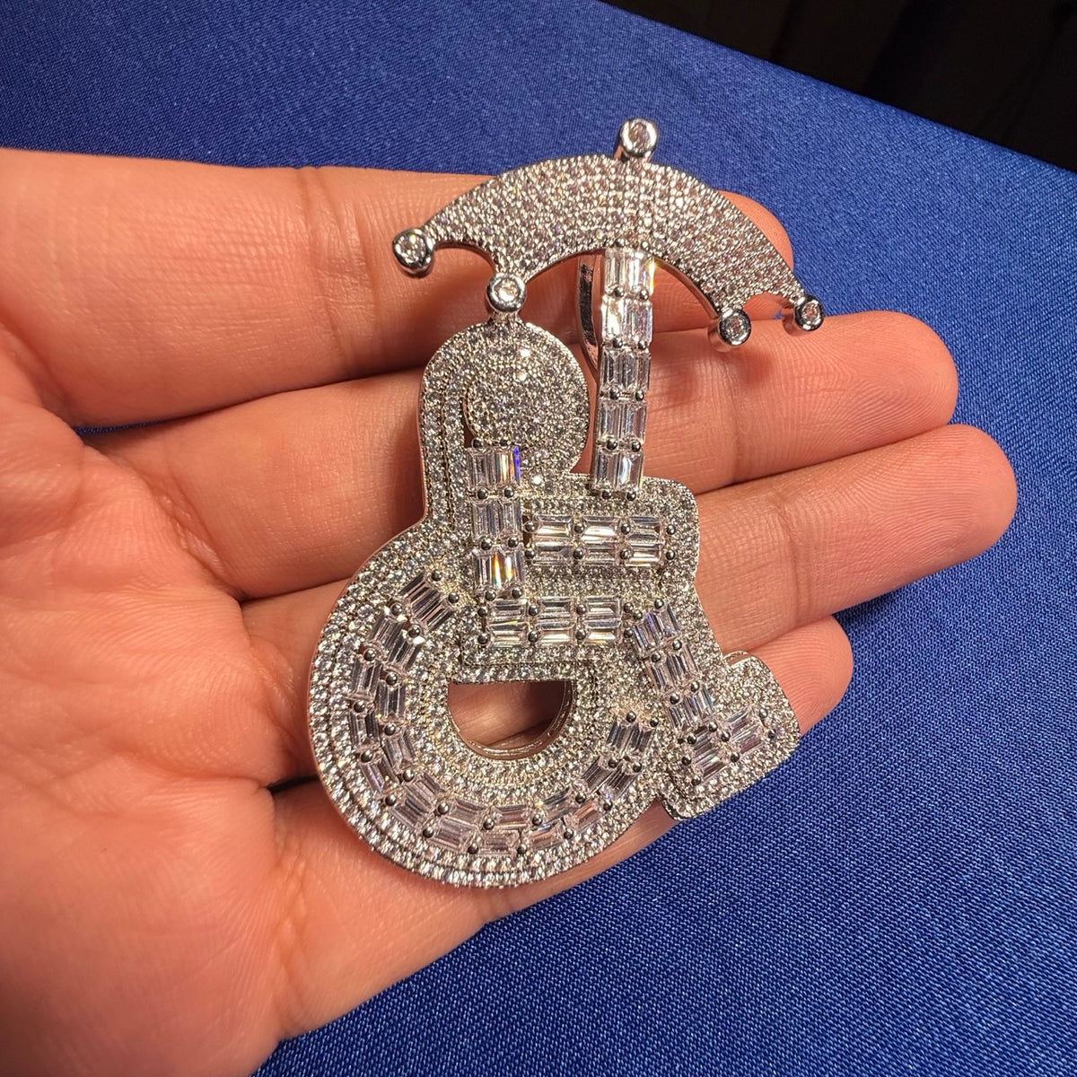 14K White Gold Plated Wheelchair Umbrella Pendant + Steel Rope Chain