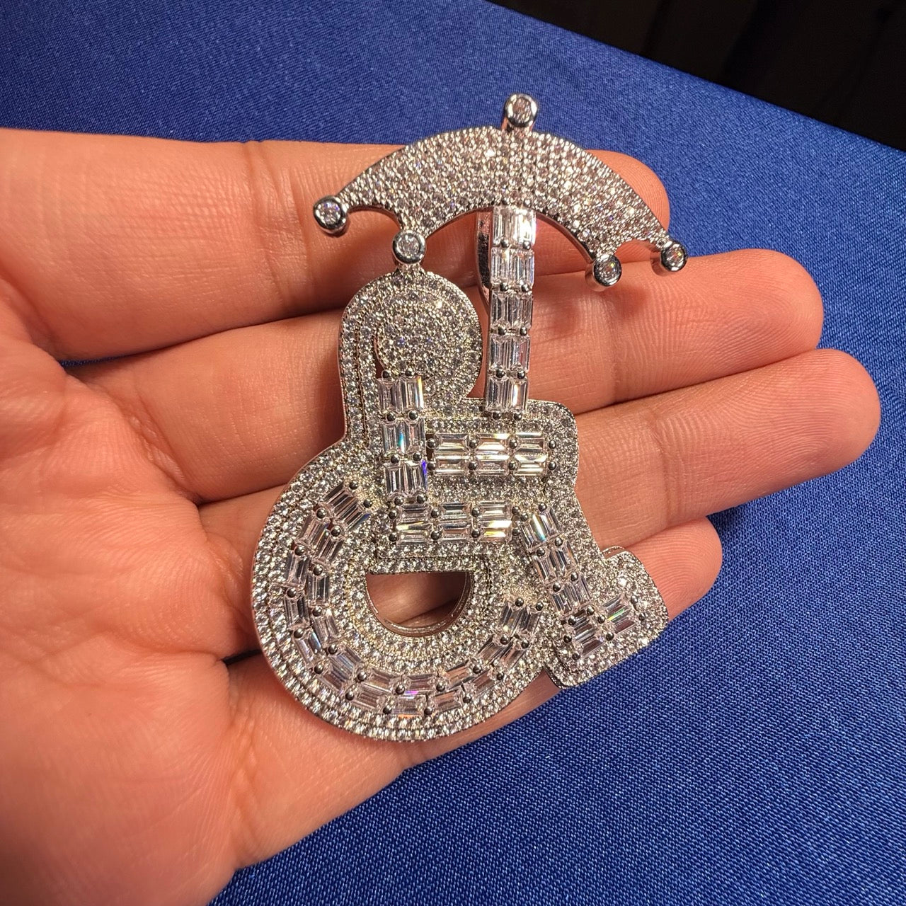 14K White Gold Plated Wheelchair Umbrella Pendant + Steel Rope Chain