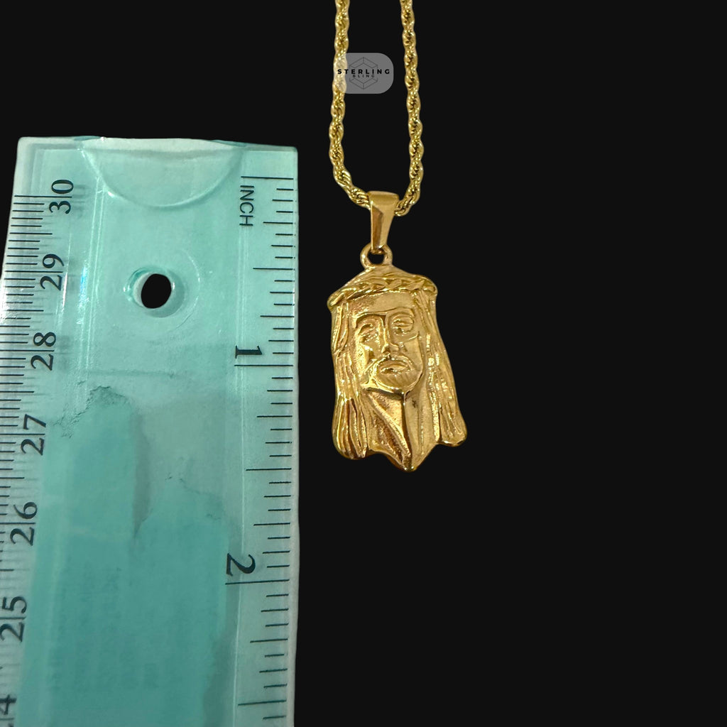 Gold Jesus Face Pendant Necklace, Stainless Steel Necklace for Men, Religious Christian Pendant, 14K Gold Waterproof Necklace, Gift for Him