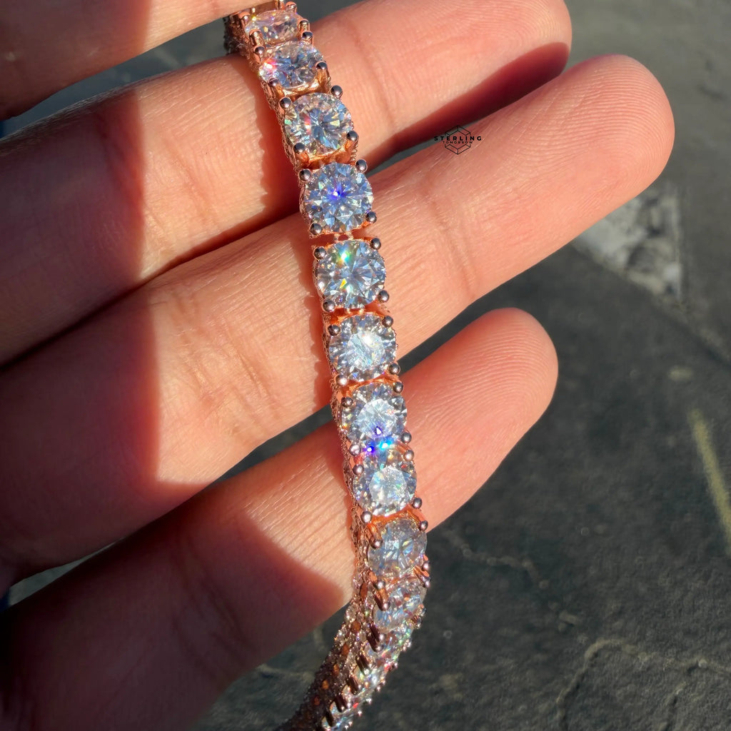 7mm Rose Gold Iced Out Sides Moissanite Tennis Bracelet