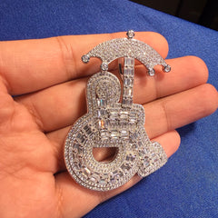 14K White Gold Plated Wheelchair Umbrella Pendant + Steel Rope Chain