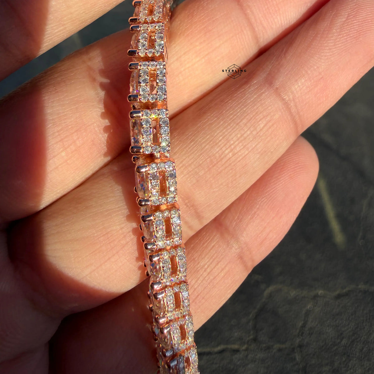 7mm Rose Gold Iced Out Sides Moissanite Tennis Bracelet
