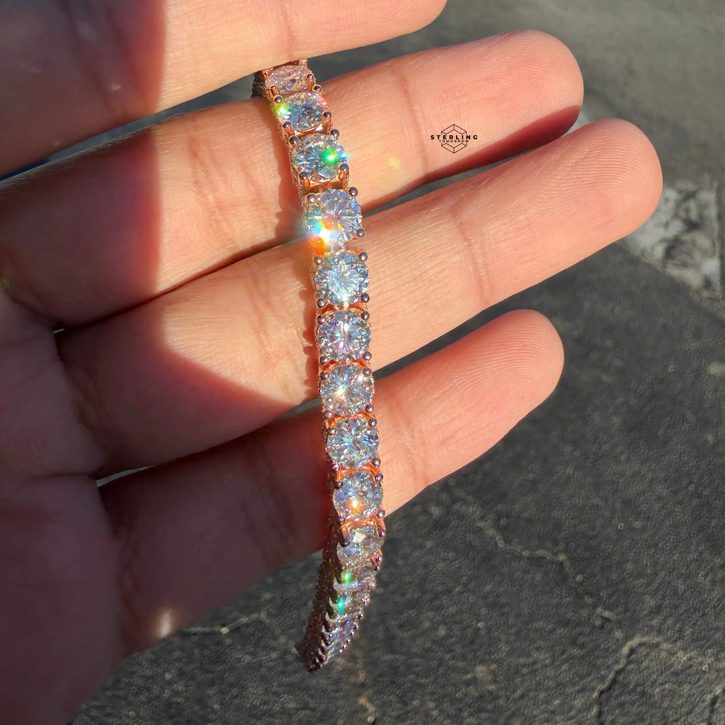 7mm Rose Gold Iced Out Sides Moissanite Tennis Bracelet