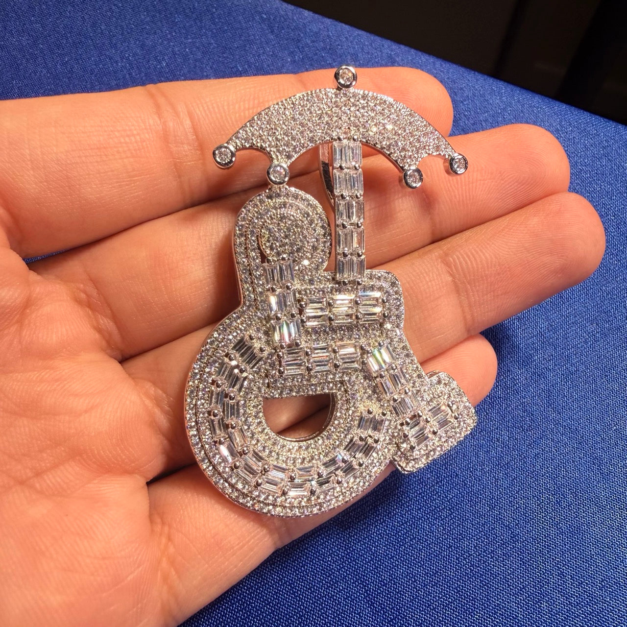 14K White Gold Plated Wheelchair Umbrella Pendant + Steel Rope Chain