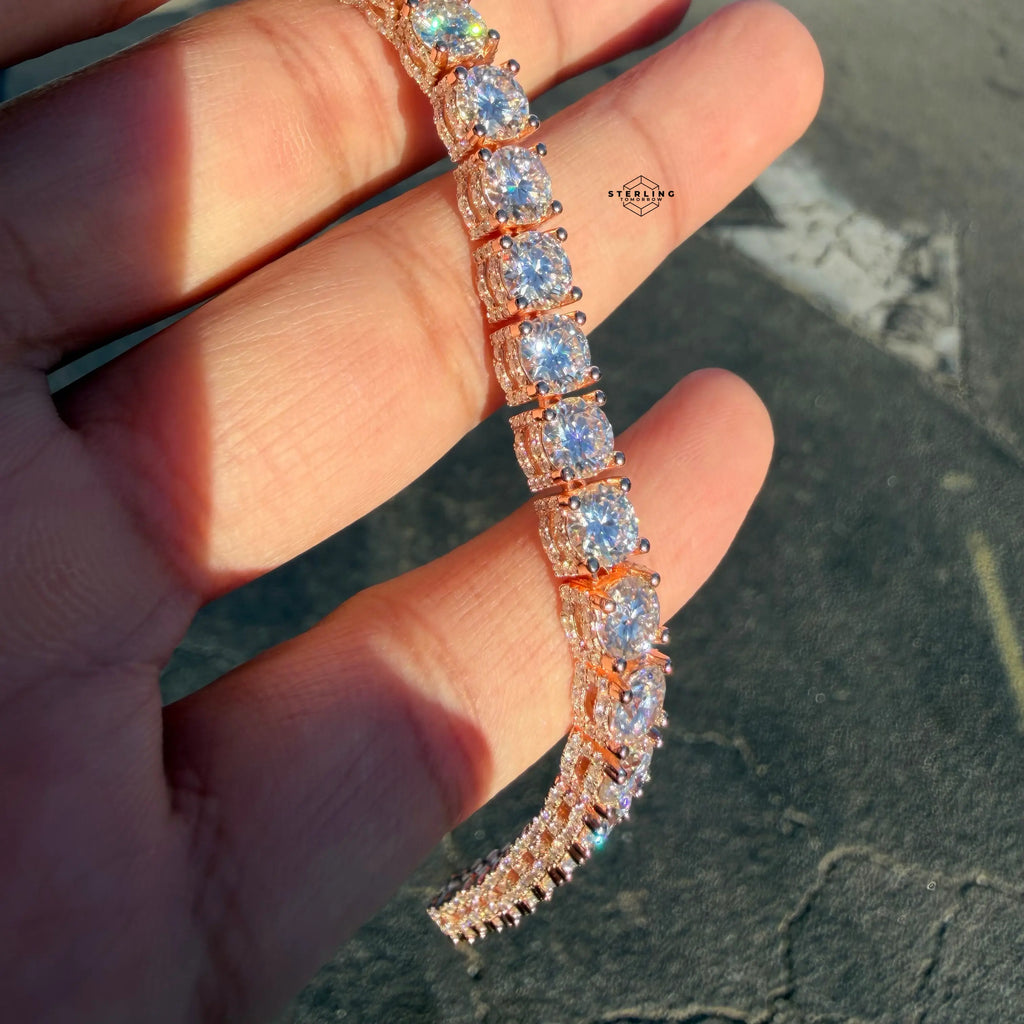 7mm Rose Gold Iced Out Sides Moissanite Tennis Bracelet