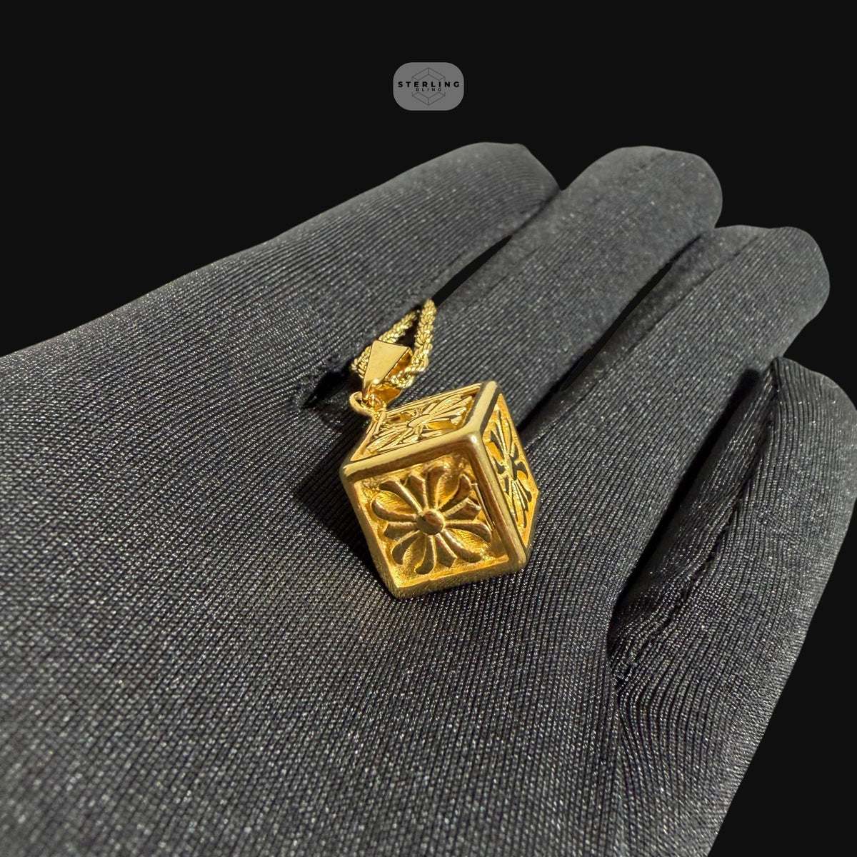 Gold Chrome Cross Dice Pendant Necklace, Stainless Steel Necklace for Men, Dice Charm Pendant, 14K Gold Waterproof Necklace, Gift for Him
