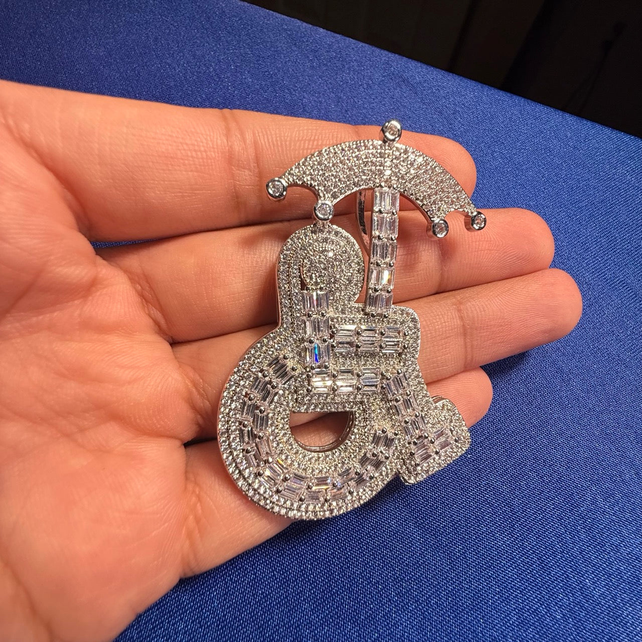 14K White Gold Plated Wheelchair Umbrella Pendant + Steel Rope Chain
