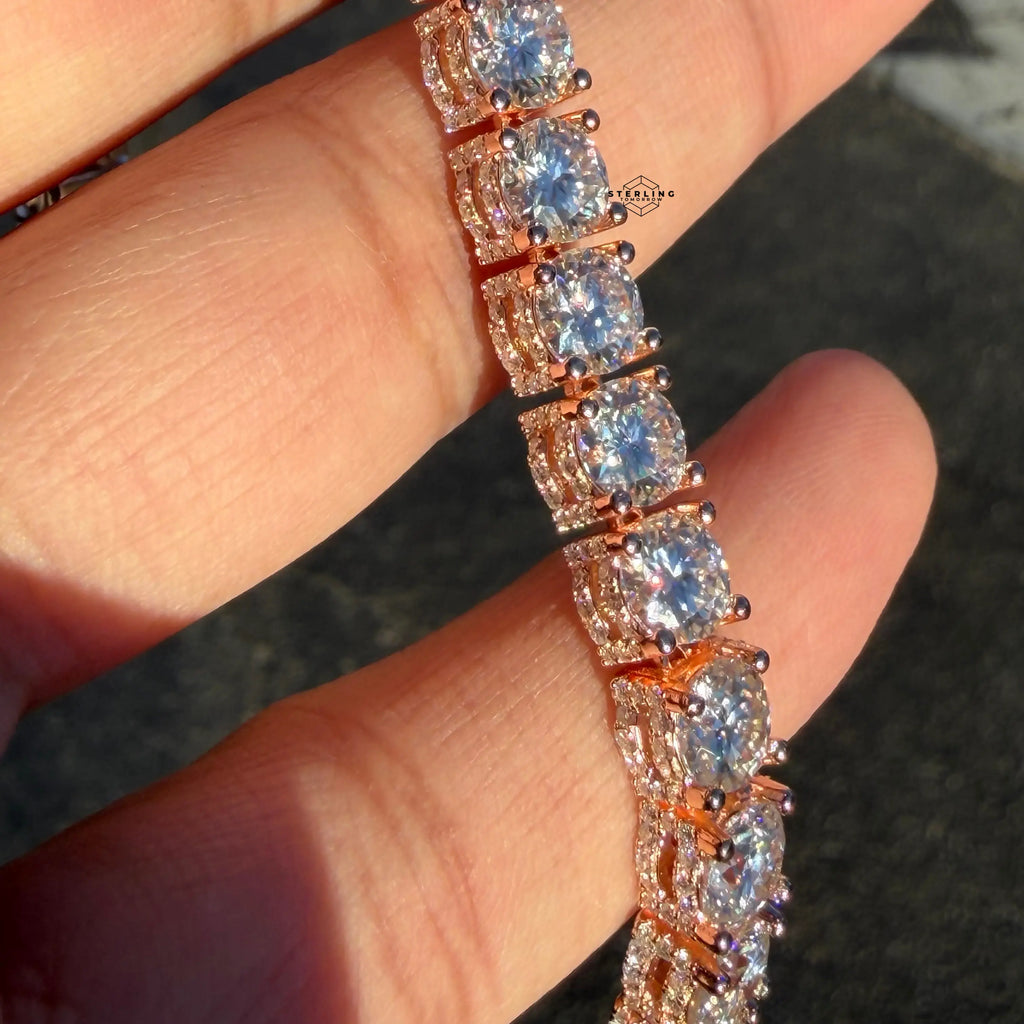 7mm Rose Gold Iced Out Sides Moissanite Tennis Bracelet