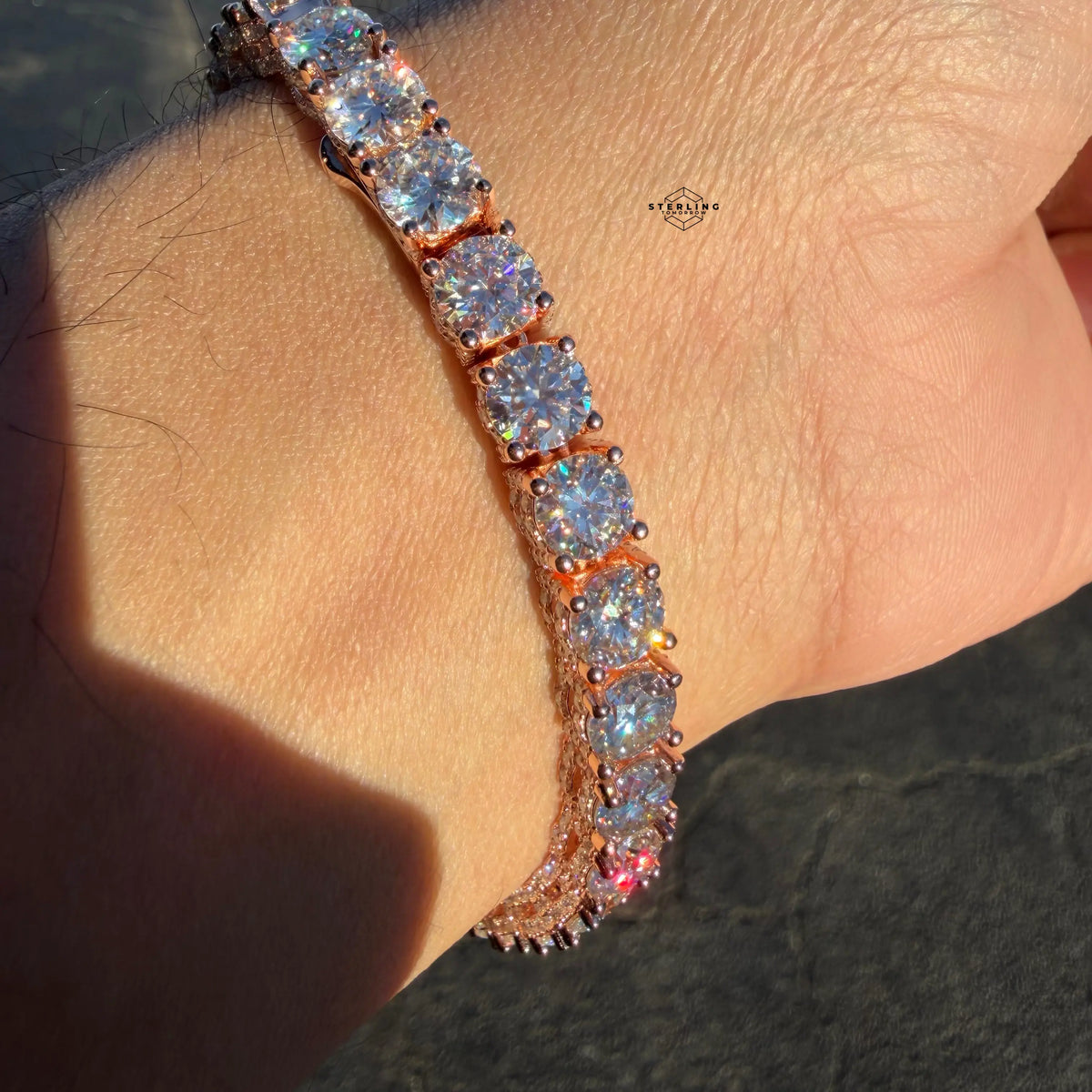 7mm Rose Gold Iced Out Sides Moissanite Tennis Bracelet