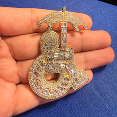 14K Gold Plated Wheelchair Umbrella Pendant + Steel Rope Chain