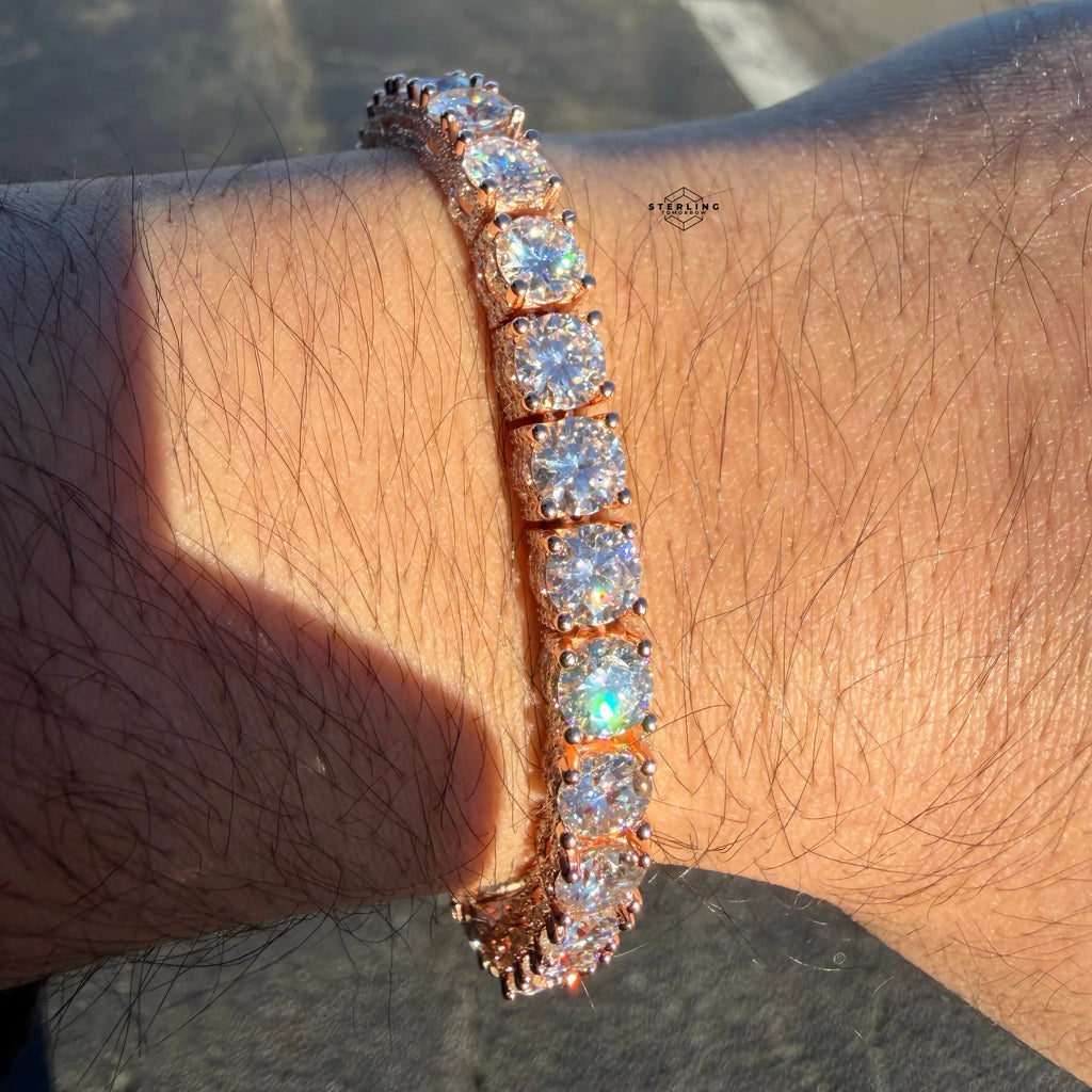 7mm Rose Gold Iced Out Sides Moissanite Tennis Bracelet