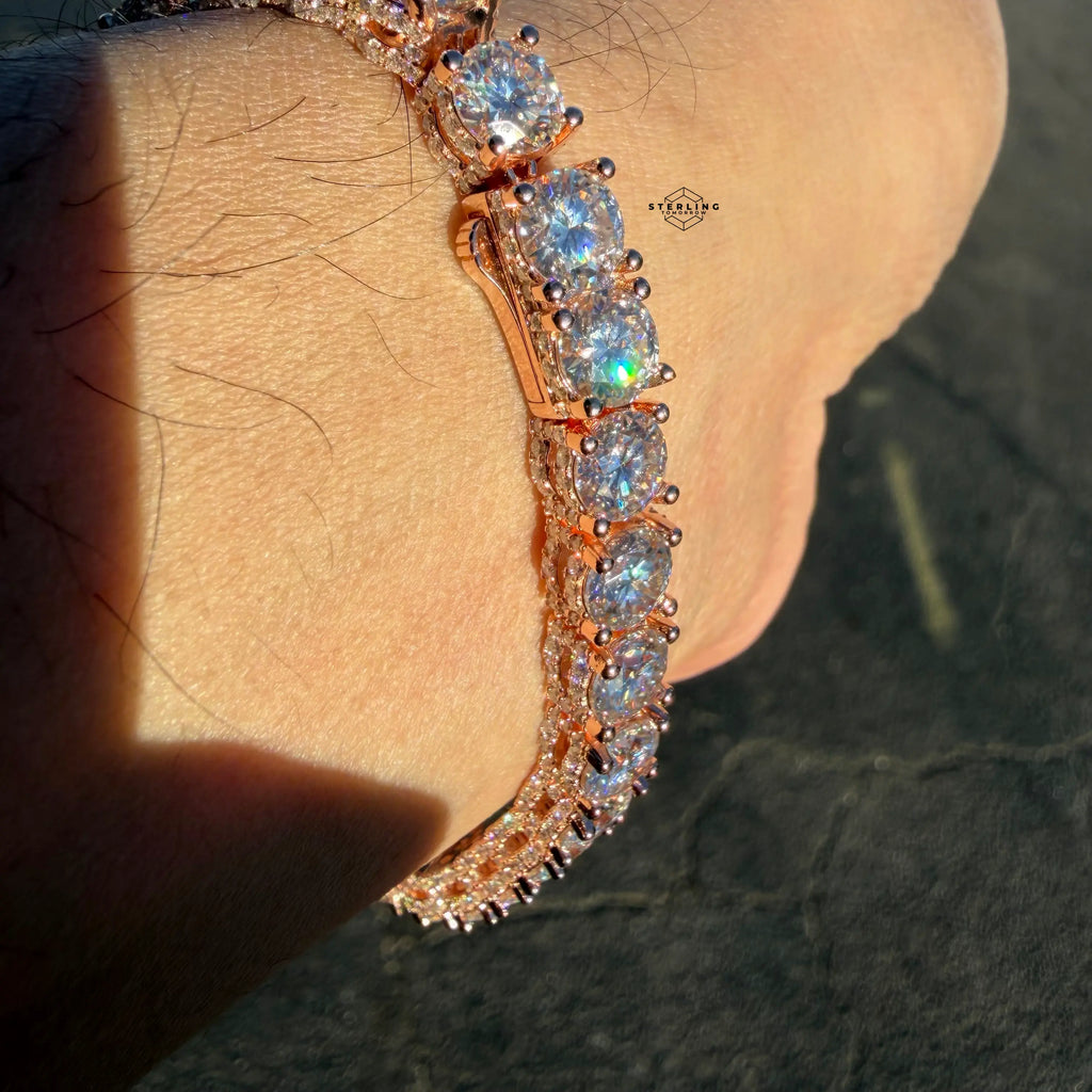 7mm Rose Gold Iced Out Sides Moissanite Tennis Bracelet
