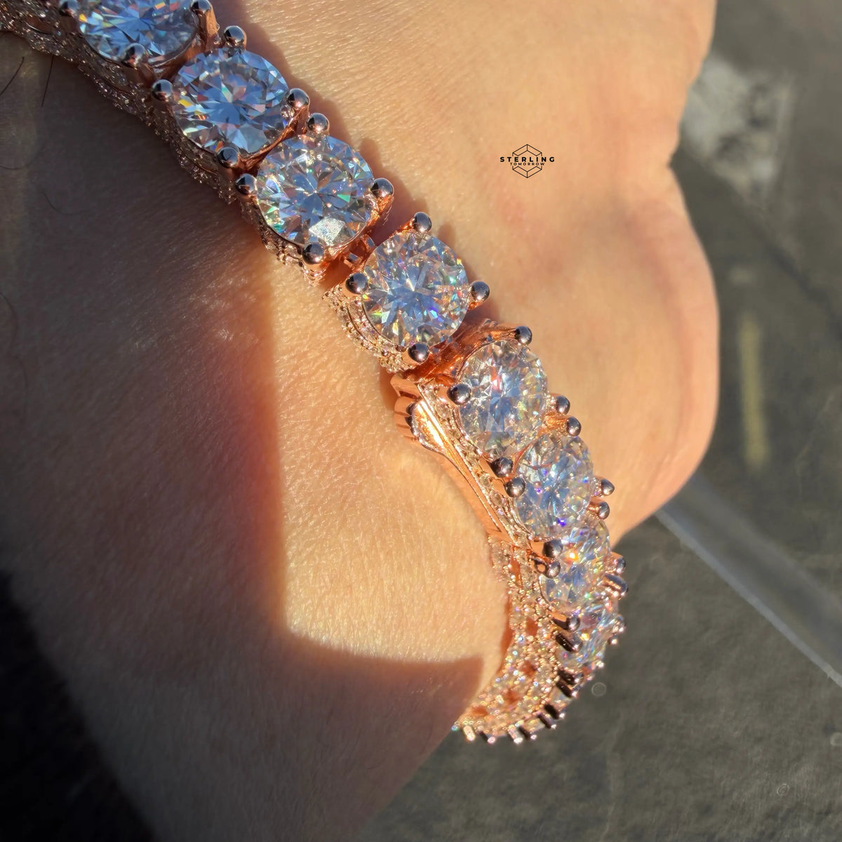 7mm Rose Gold Iced Out Sides Moissanite Tennis Bracelet