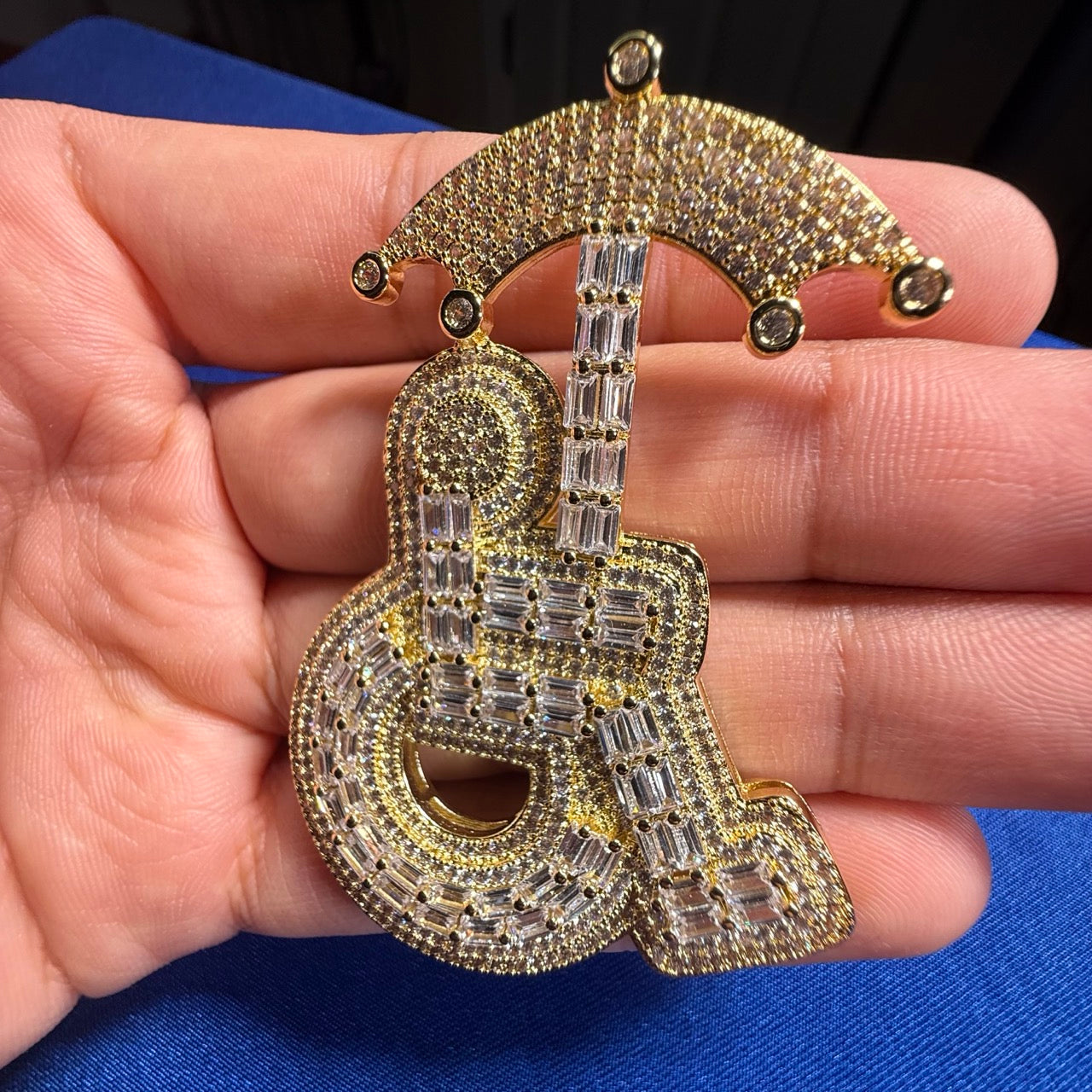 14K Gold Plated Wheelchair Umbrella Pendant + Steel Rope Chain