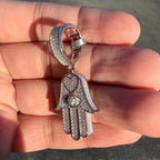 Moissanite Hamsa Hand Heart Iced Pendant + Steel Rope Chain