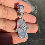 Moissanite Hamsa Hand Heart Iced Pendant + Steel Rope Chain
