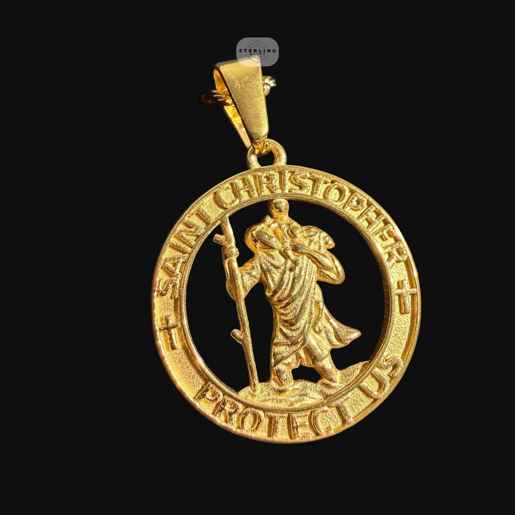 Gold Saint Christopher Pendant Necklace, Stainless Steel Necklace for Men, Religious Catholic Pendant, 14K Gold Waterproof Necklace, Gift for Him