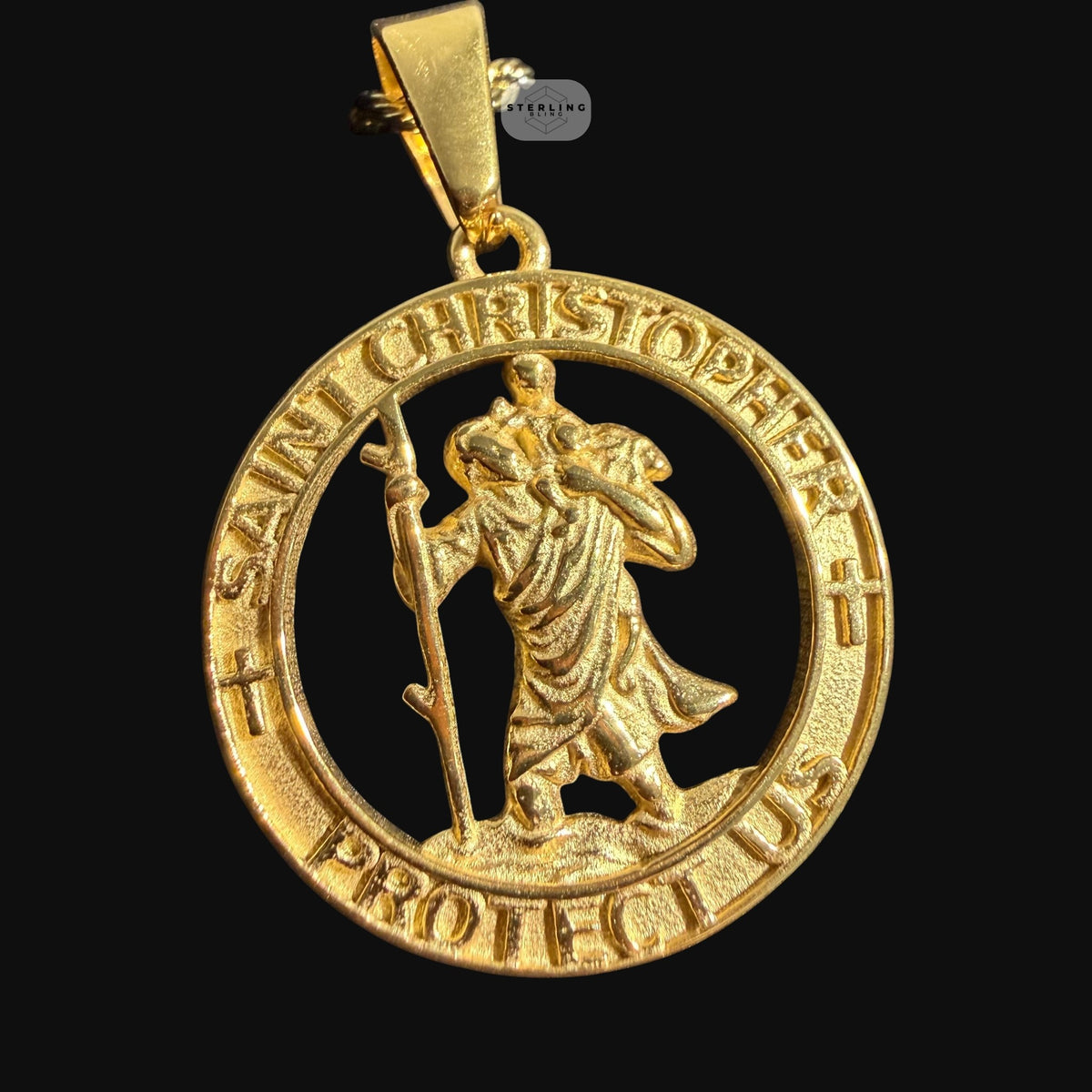 Gold Saint Christopher Pendant Necklace, Stainless Steel Necklace for Men, Religious Catholic Pendant, 14K Gold Waterproof Necklace, Gift for Him