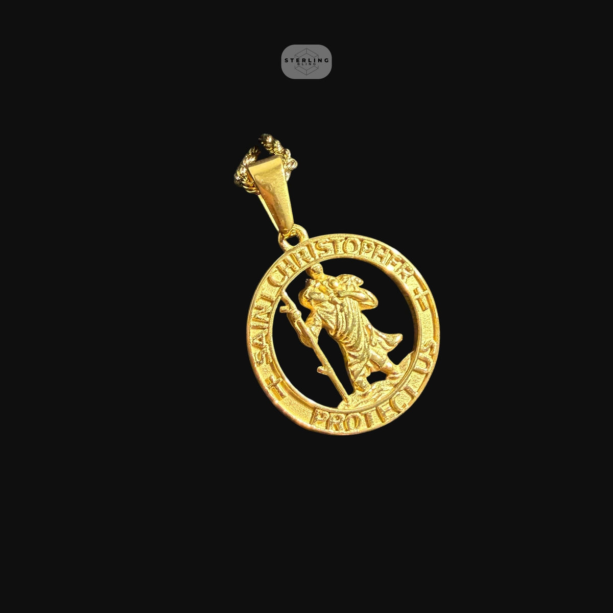 Gold Saint Christopher Pendant Necklace, Stainless Steel Necklace for Men, Religious Catholic Pendant, 14K Gold Waterproof Necklace, Gift for Him