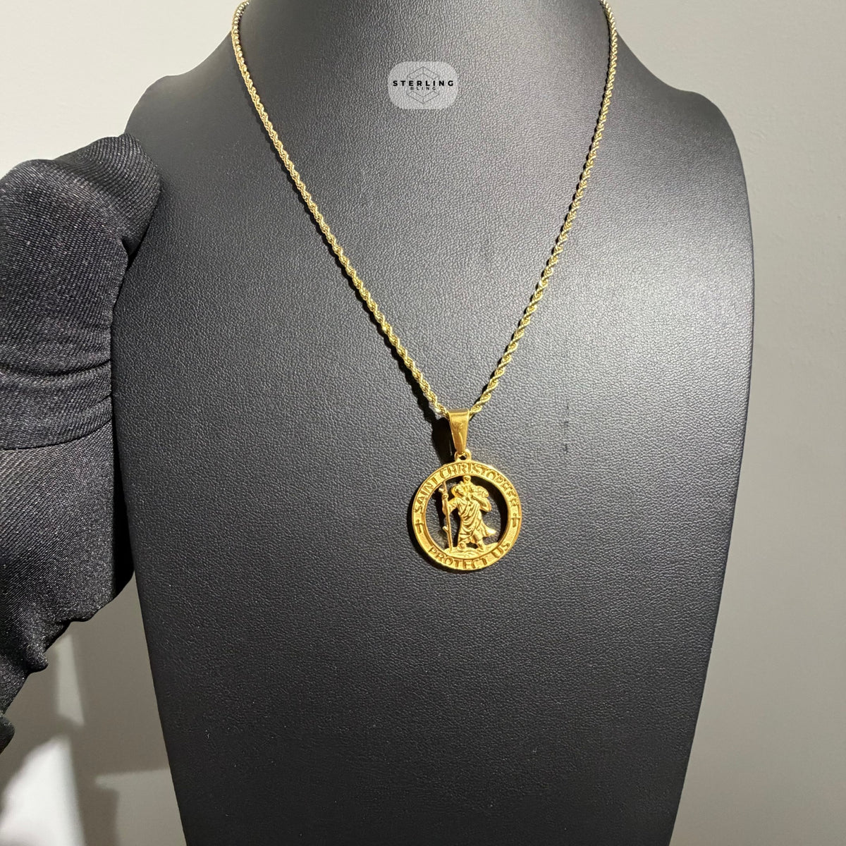 Gold Saint Christopher Pendant Necklace, Stainless Steel Necklace for Men, Religious Catholic Pendant, 14K Gold Waterproof Necklace, Gift for Him
